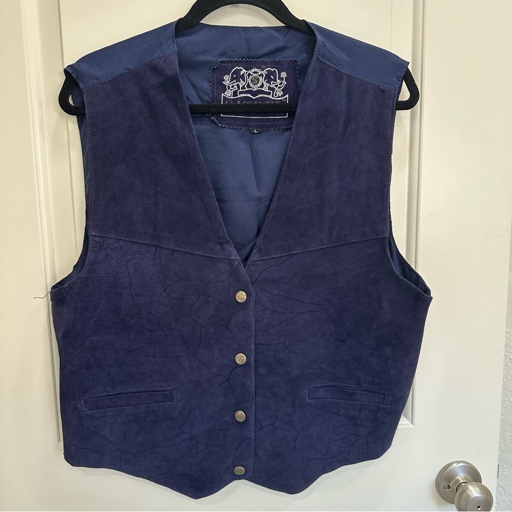 Vintage Satrel Men's Blue Genuine Leather Western Vest large